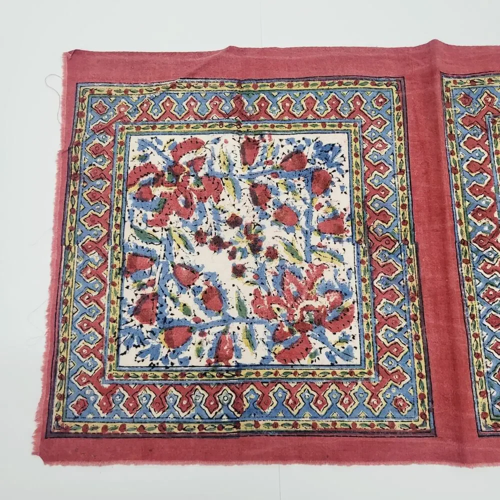 Vintage Turkish Red Maroon Mandala Flower Fabric Panels 4 Connected Turkey Made